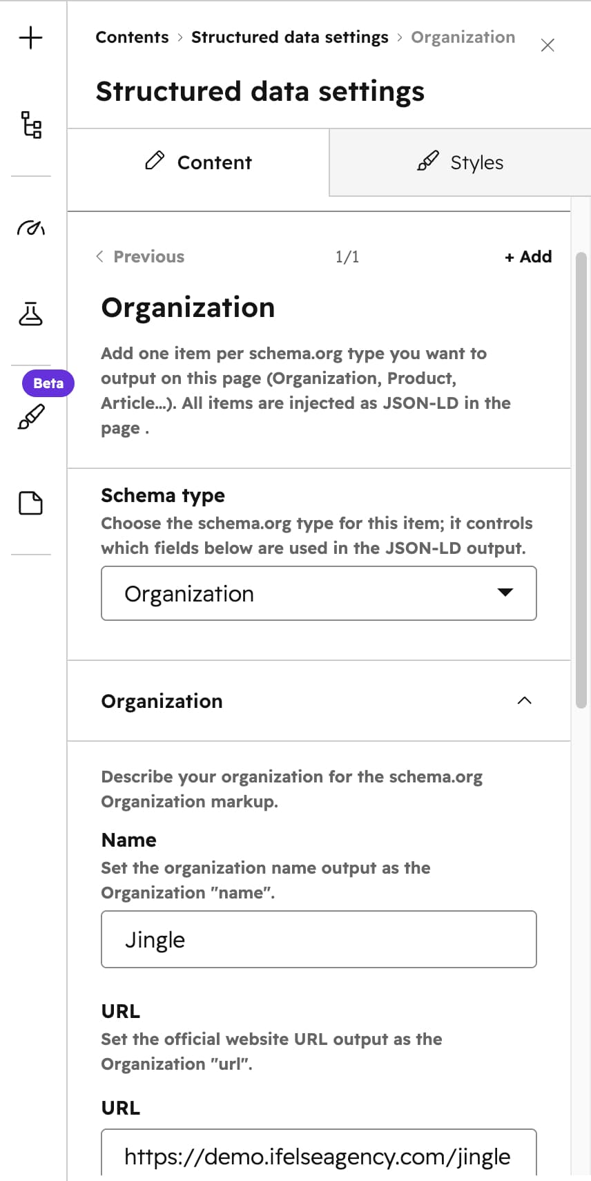 Aperçu de Structured data settings