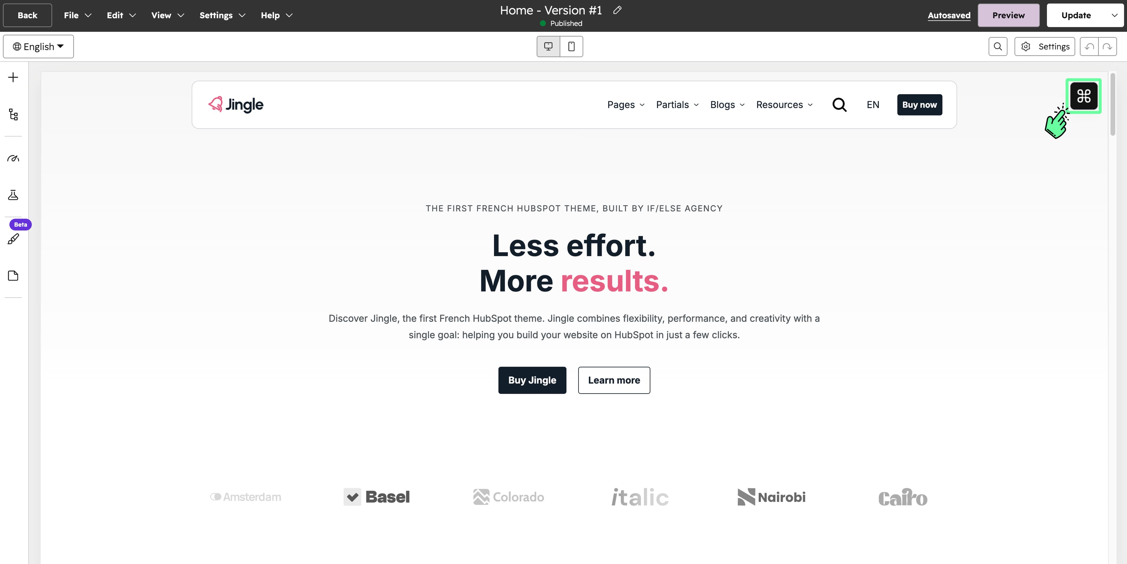 screenshot of the hubspot editor