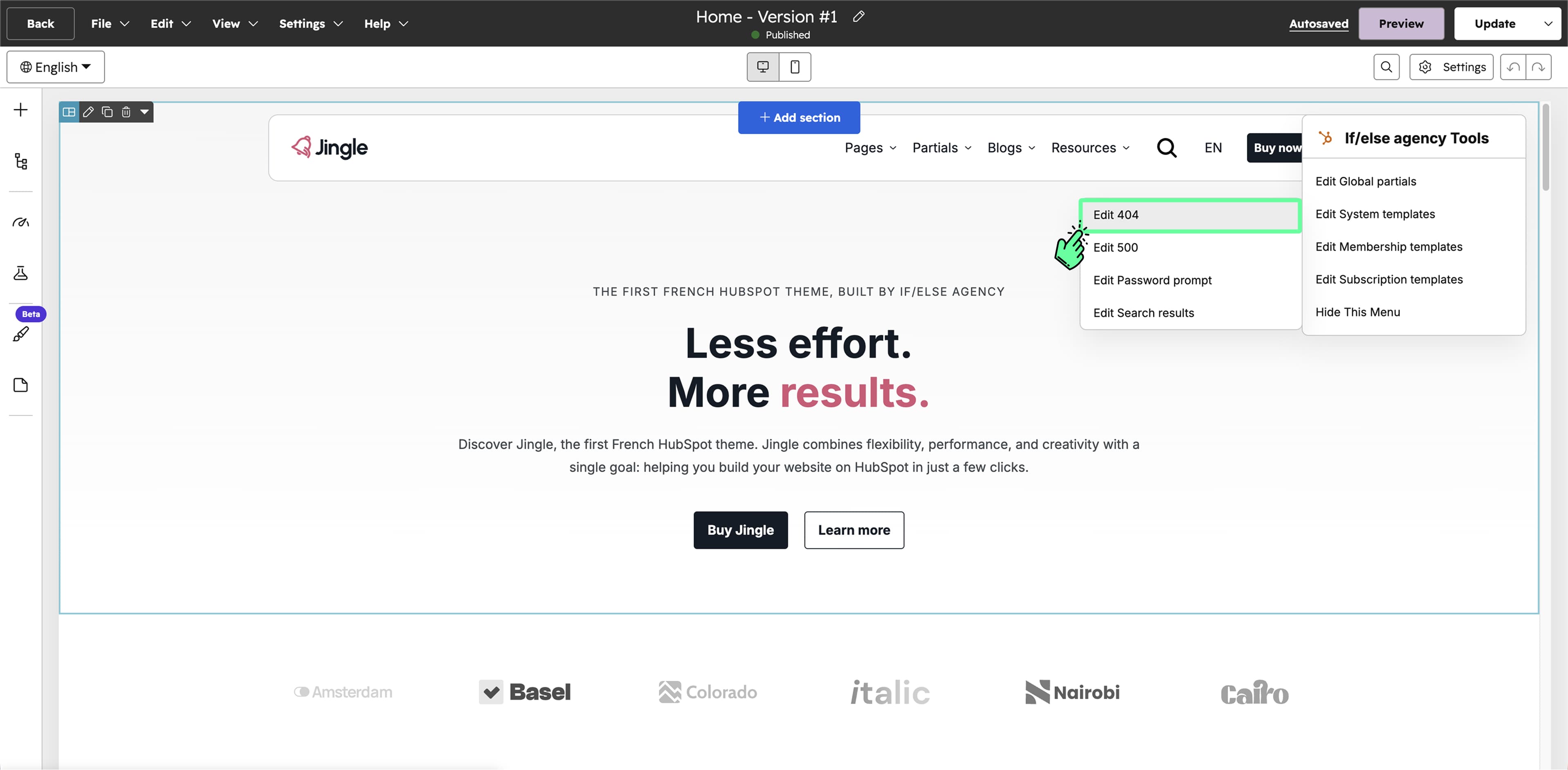 screenshot of the hubspot editor
