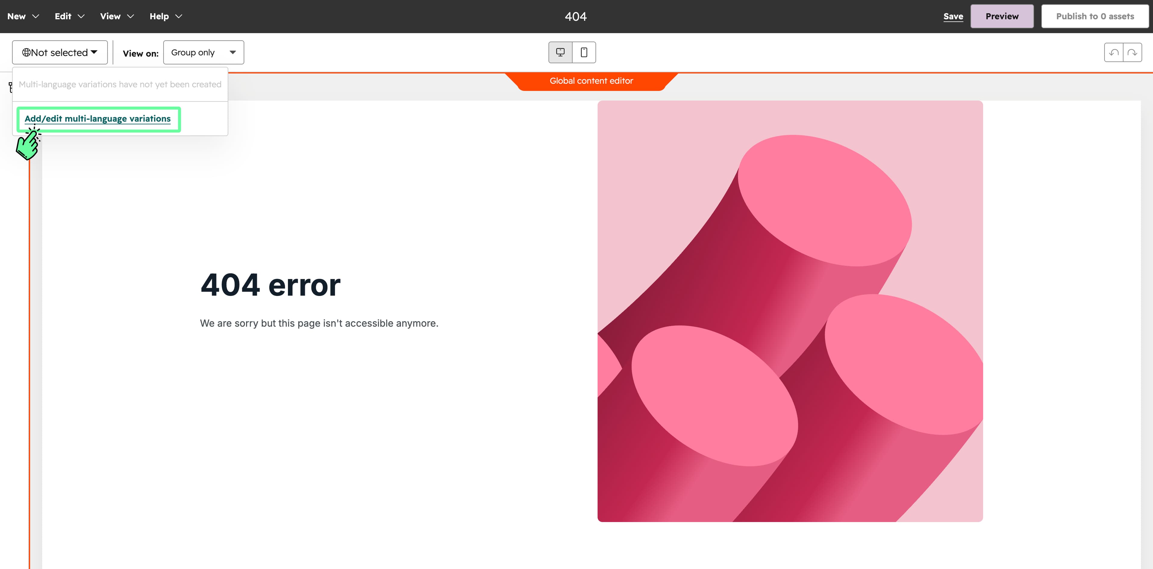 screenshot of the hubspot editor