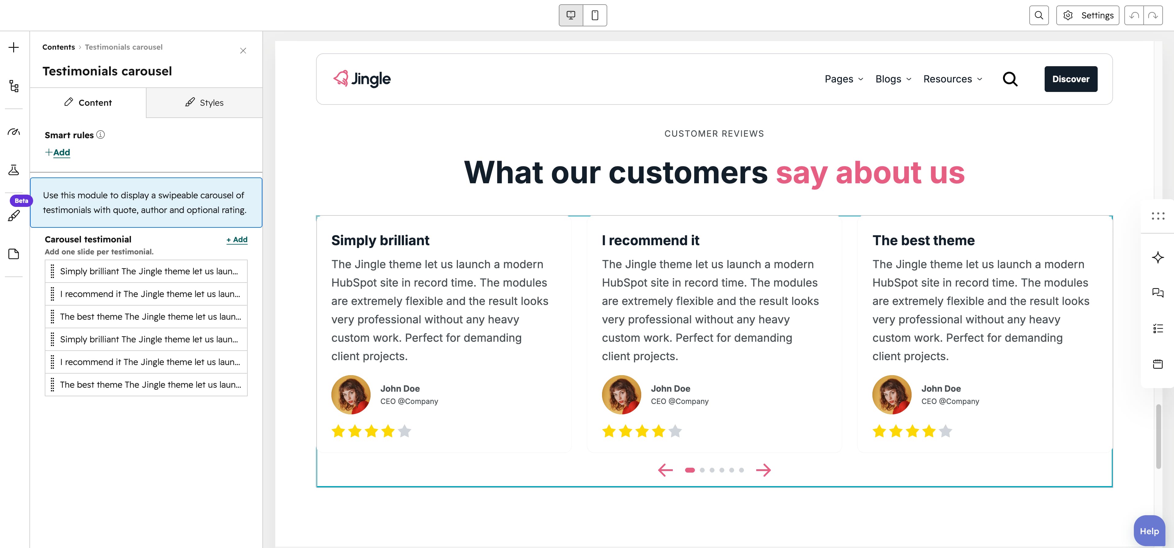 Aperçu de Testimonials carousel