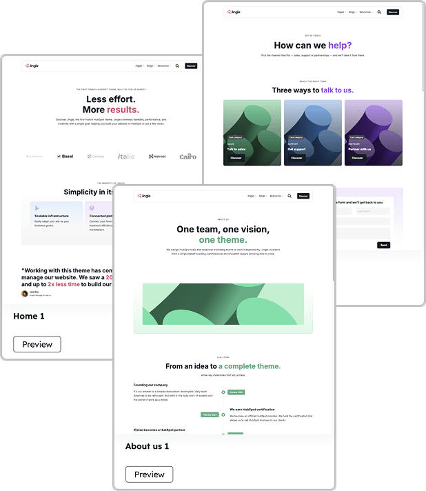 Sélection d'un template de page de site dans HubSpot